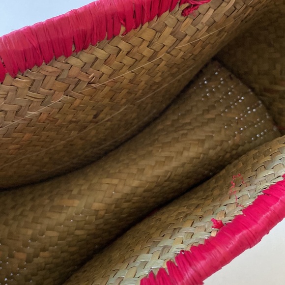 Vintage straw wicker boho wooden red handle purse - Picture 6 of 9